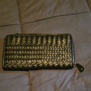 Black Woven Zip Wallet